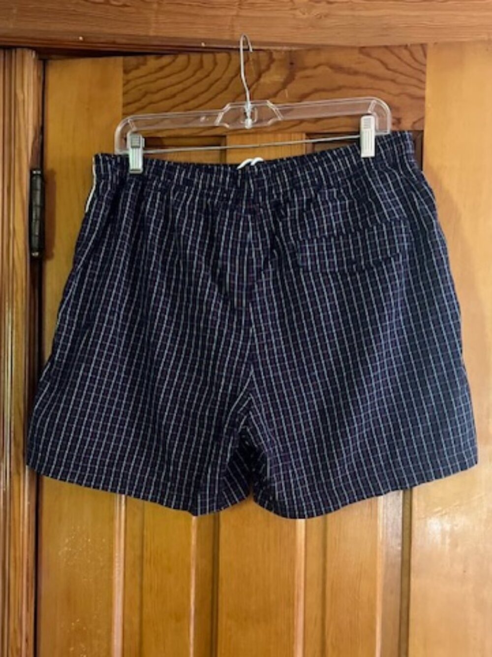 BOAST SWIM SHORTS TRUNKS Plaid W/ Wht Side Piping Logo Men's Large - Picture 4 of 8